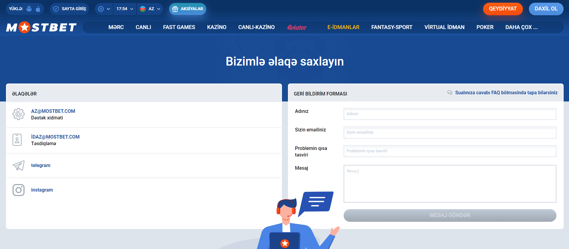 Mostbet Azərbaycan saytında kontaktların siyahısı