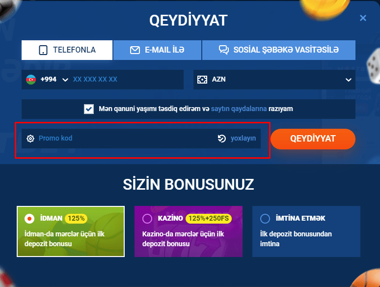 Mostbet Azərbaycanda qeydiyyatdan keçərkən promosyon kodunun daxil edilməsi