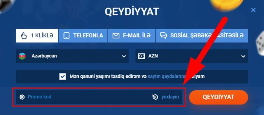 Mostbet bukmeyker internet saytında qeydiyyatdan keçərkən promo kodu