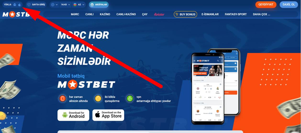 Aviator proqramını mobil telefona yükləmək üçün düymələr