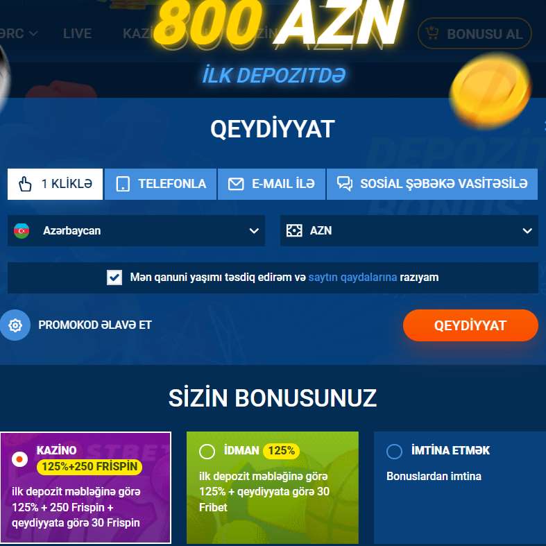 Azərbaycanın Mostbet kazinosunda qeydiyyat formasının görünüşü